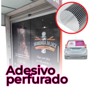 Adesivo Perfurado Personalizado Colorida frente Brilho Sem acabamento 
